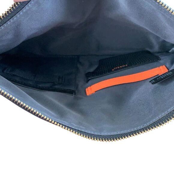 Fossil Heart Print Leather Clutch Pouch Kindle IPAD Unisex Zip Up 8x11 Black EUC - Picture 8 of 12